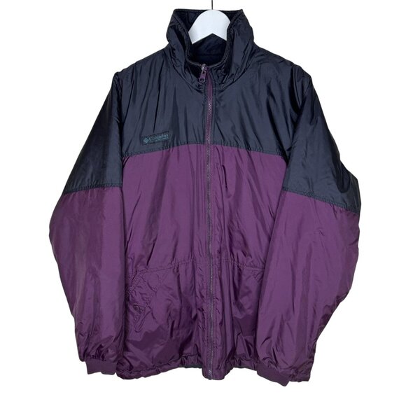 Vintage 90s Y2K Columbia Men's Reversible Purple & Black Puffer Jacket, Medium